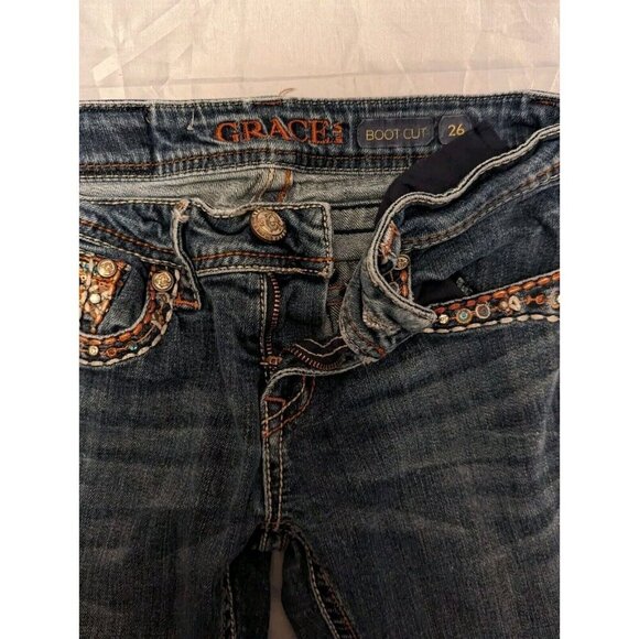 Grace in LA Women's Embroidered Bootcut Jeans Size 26 Back Pocket Designed - Picture 7 of 14